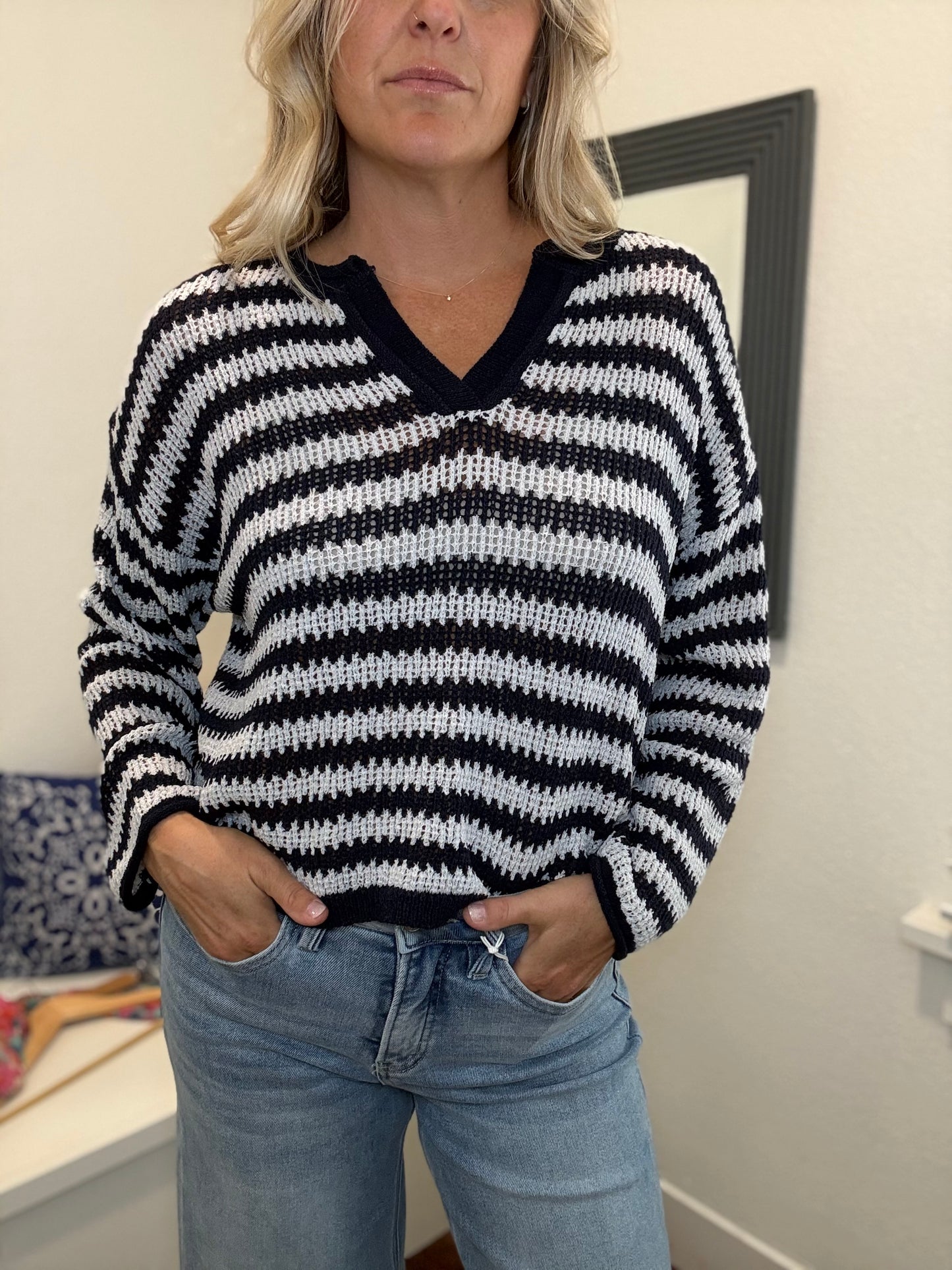 Navy Stripe Knit Sweater