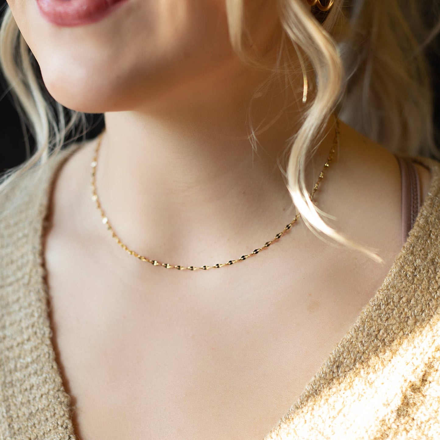 Gilded Gold Necklace-16" Dapped Chain