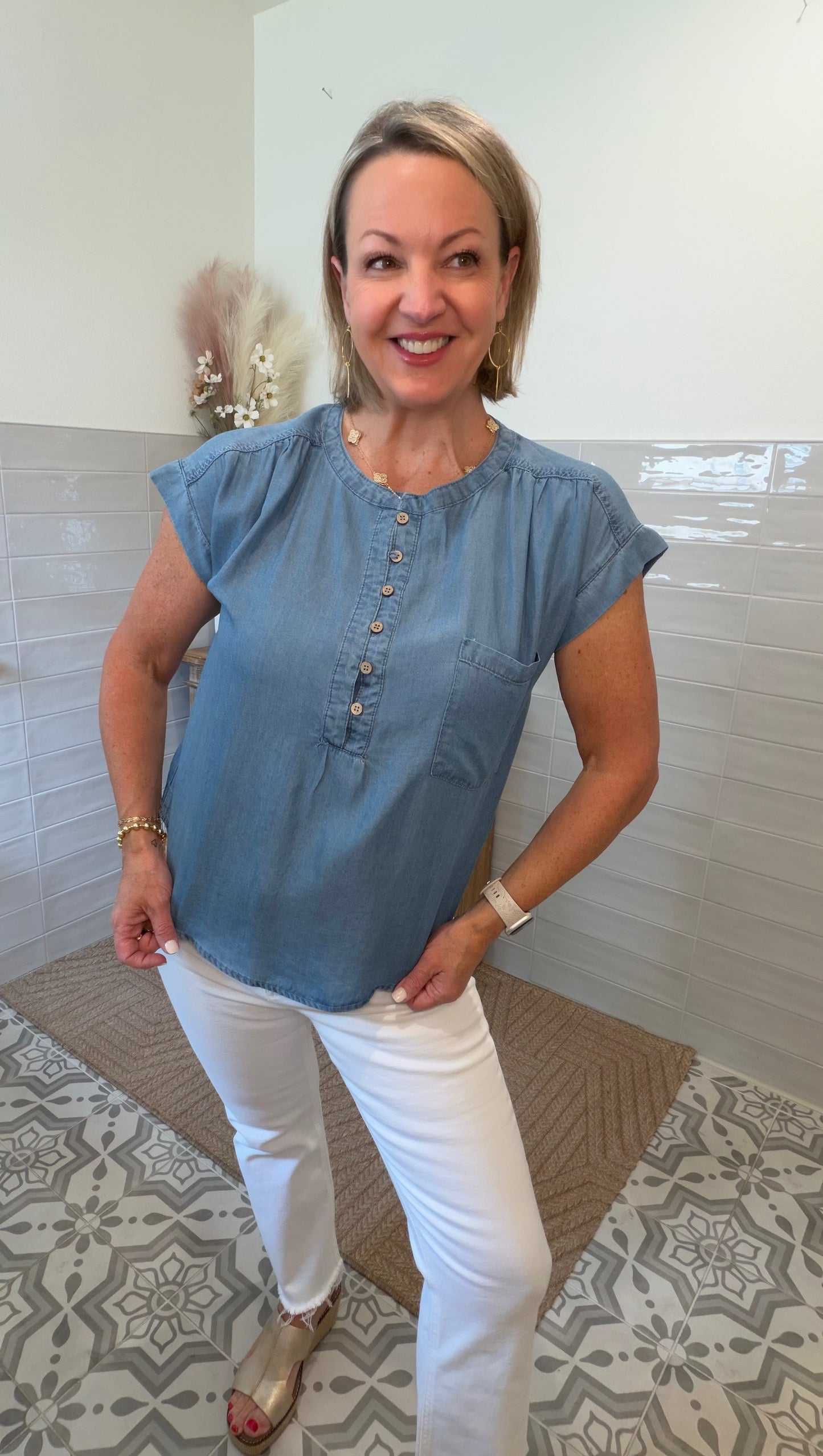 Chambray Henley Blouse