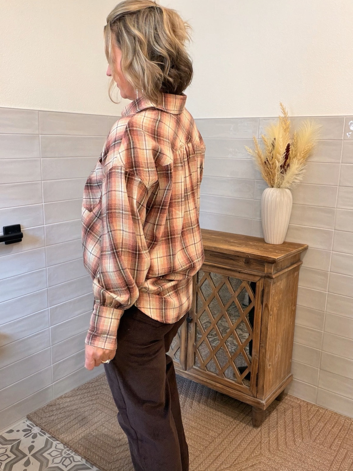 Pink and Brown Flannel Top