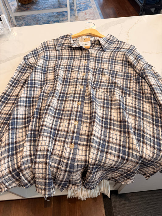 Blue Plaid Distressed Top