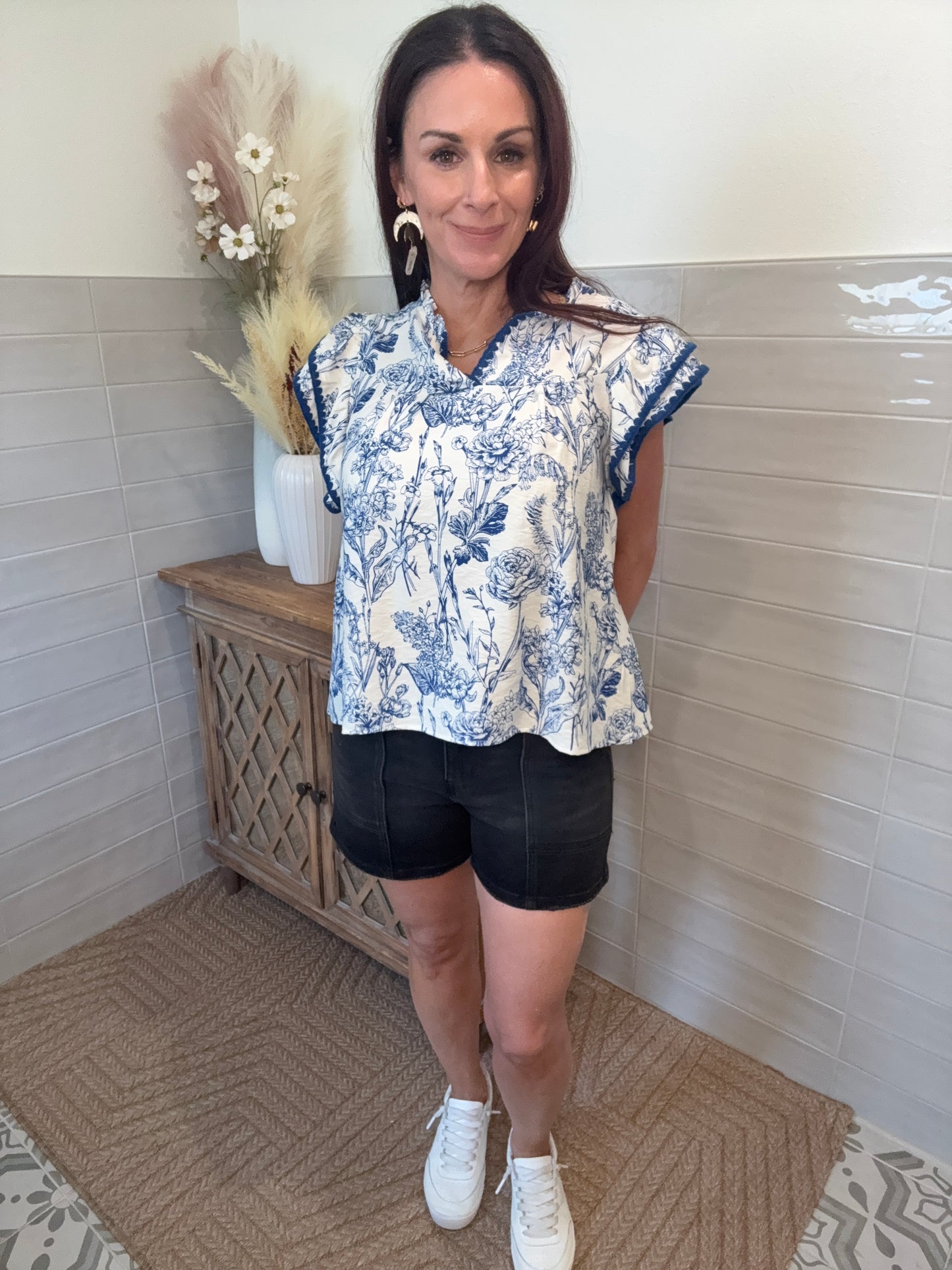 Blue Ruffle Blouse