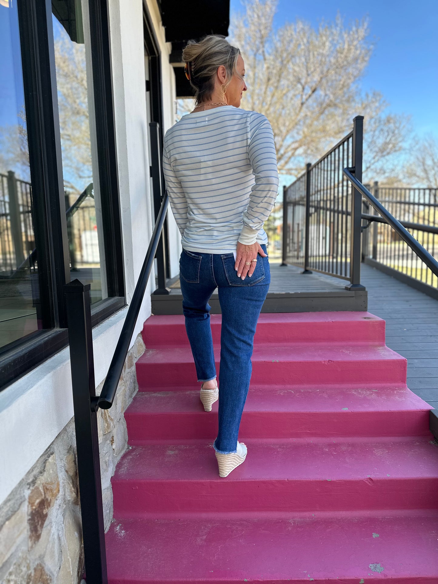 High Rise Slant Straight Jeans