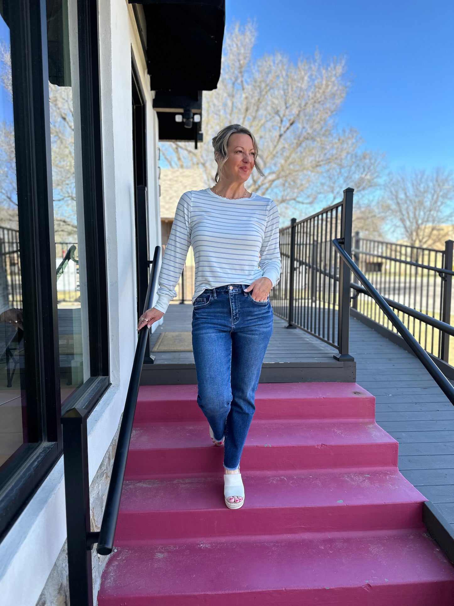 High Rise Slant Straight Jeans