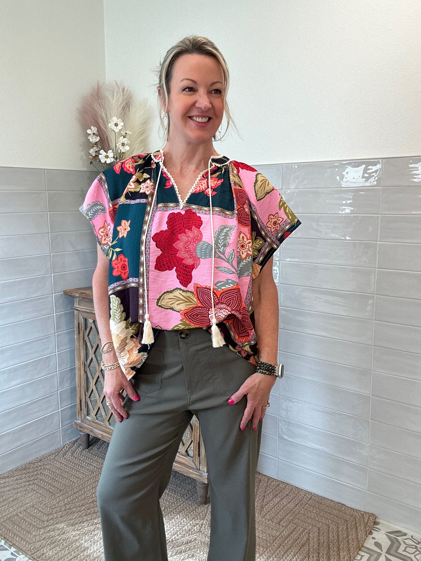 Patchwork Tassel Tie Top