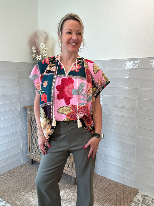 Patchwork Tassel Tie Top