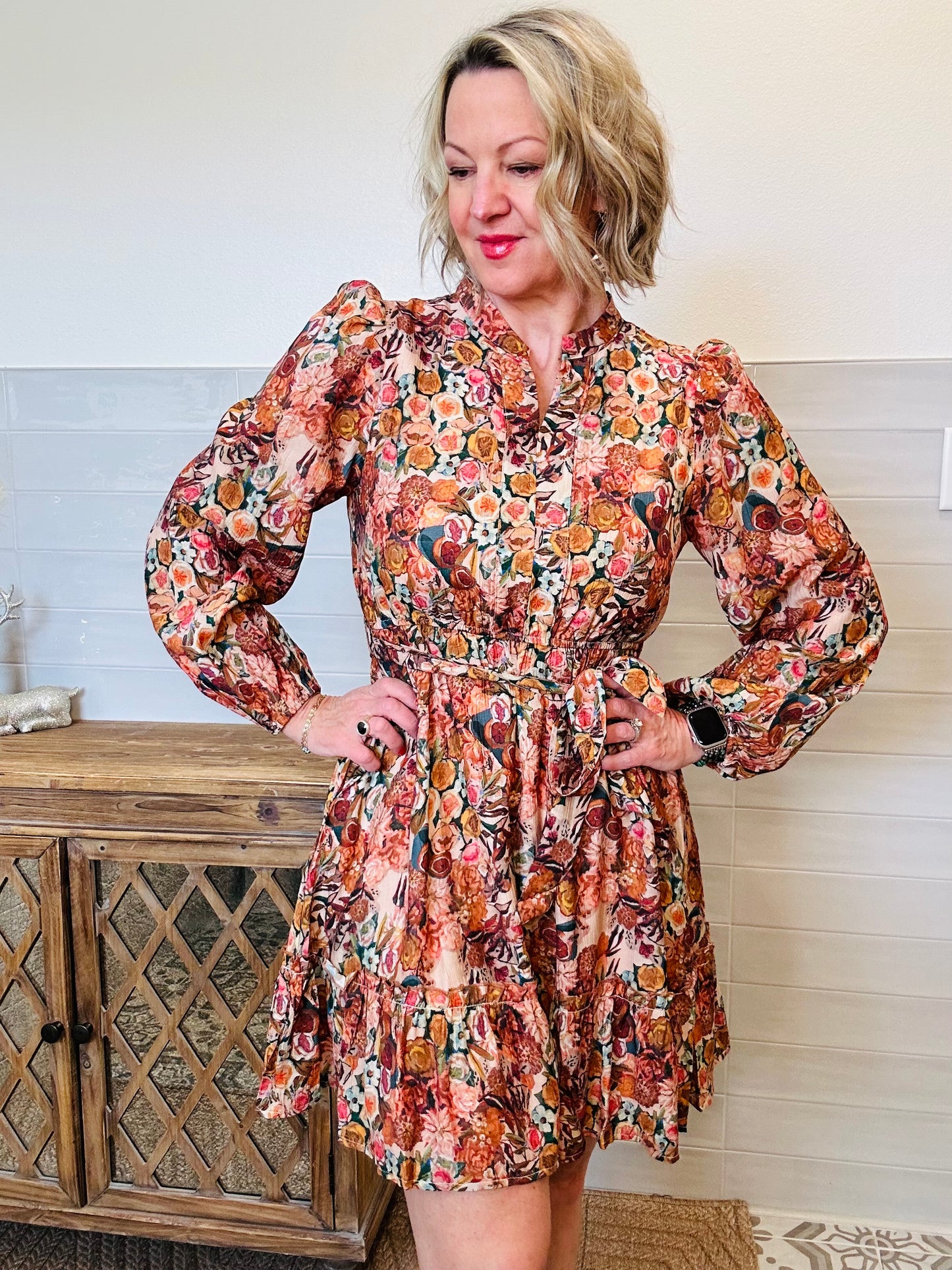 Fall Floral Belted Dress