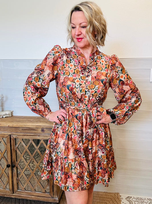 Fall Floral Belted Dress