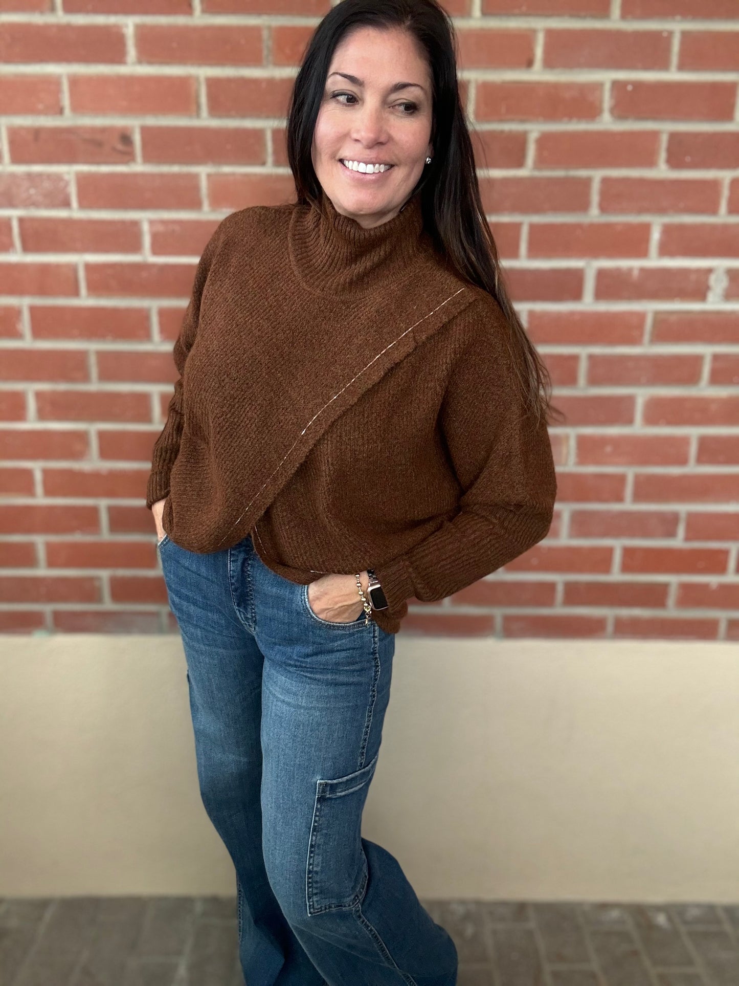 Dark Tan Wrap Sweater - Elan