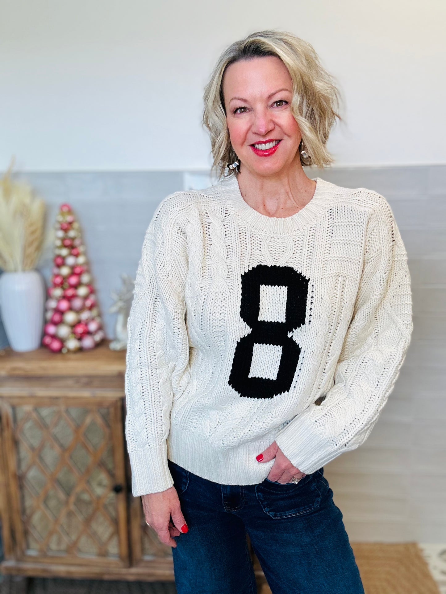 Cable Knit Varsity Sweater - Infinity