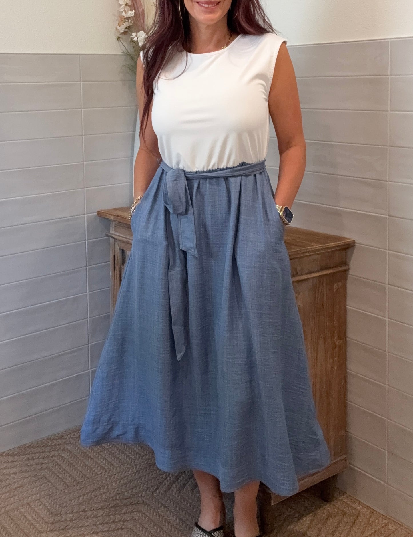 Ivory and Blue Combo Dress