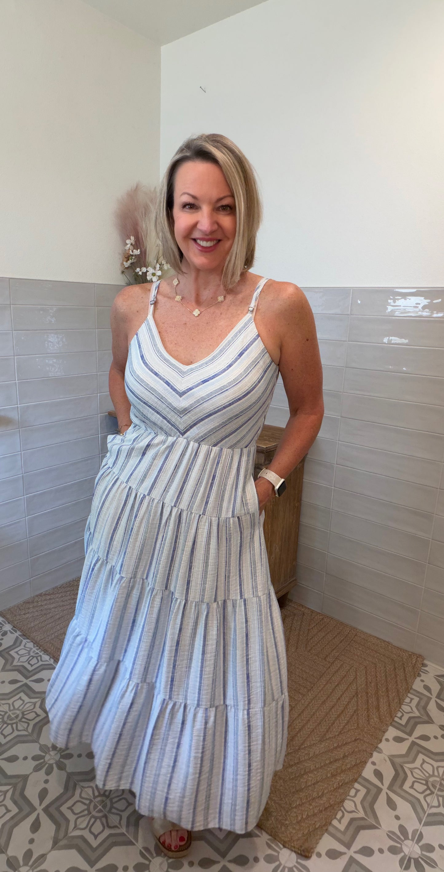 Ice Blue and Ivory Maxi Dress