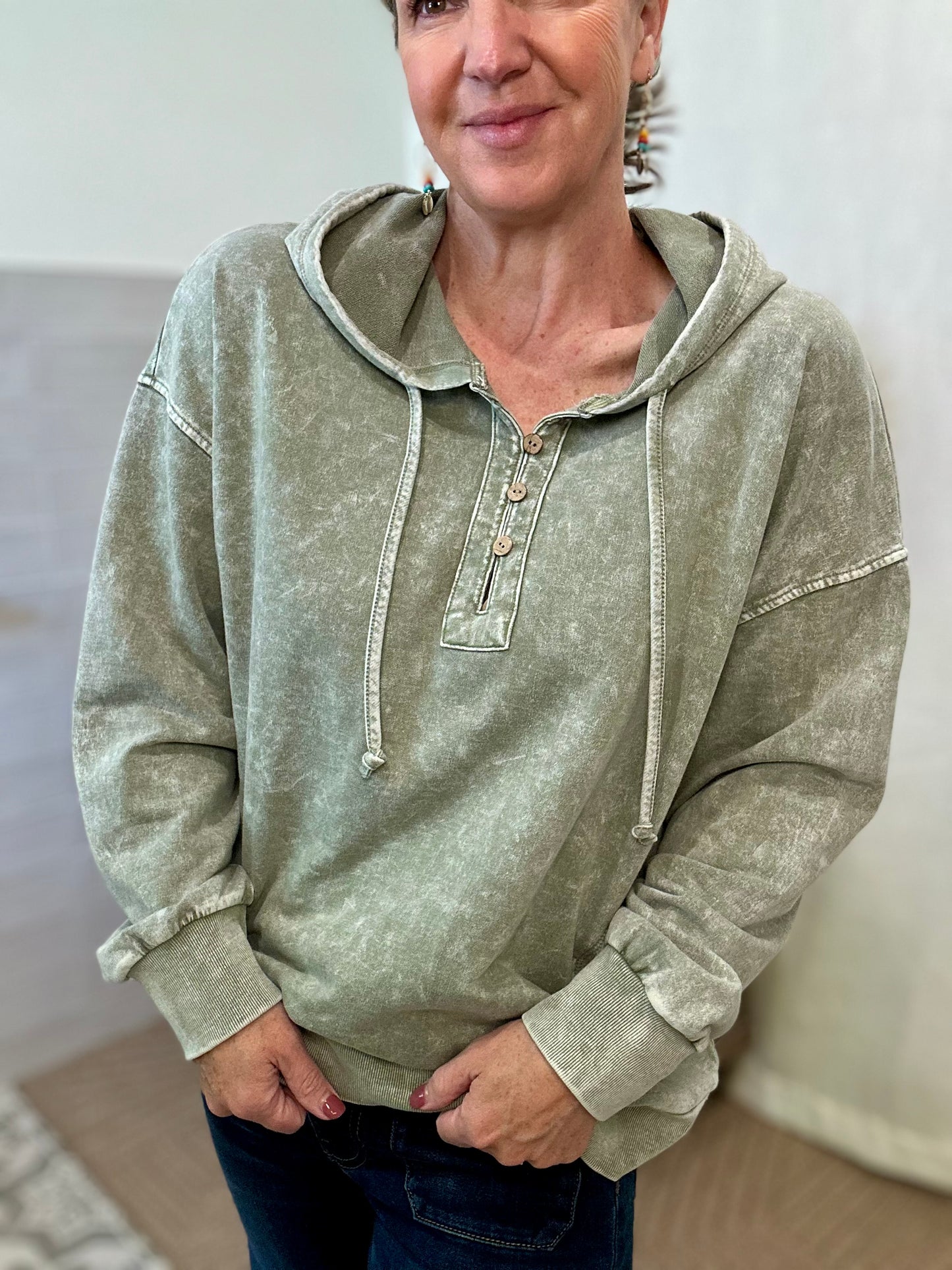 Olive Washed Hooded Sweatshirt