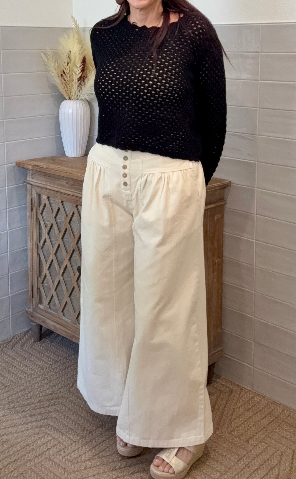 Ecru Wide Leg Crop Pants