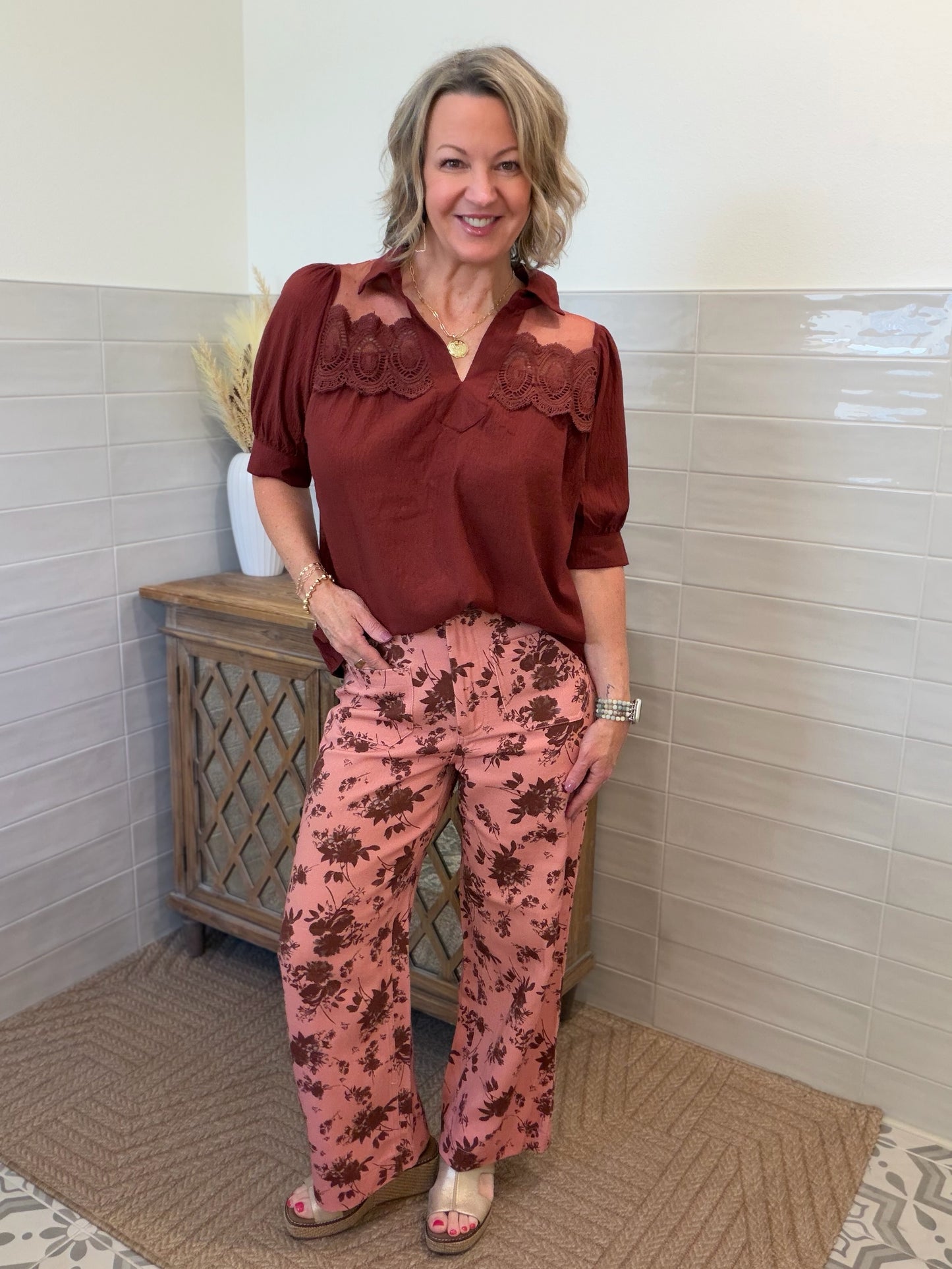 Burgundy Lace Blouse