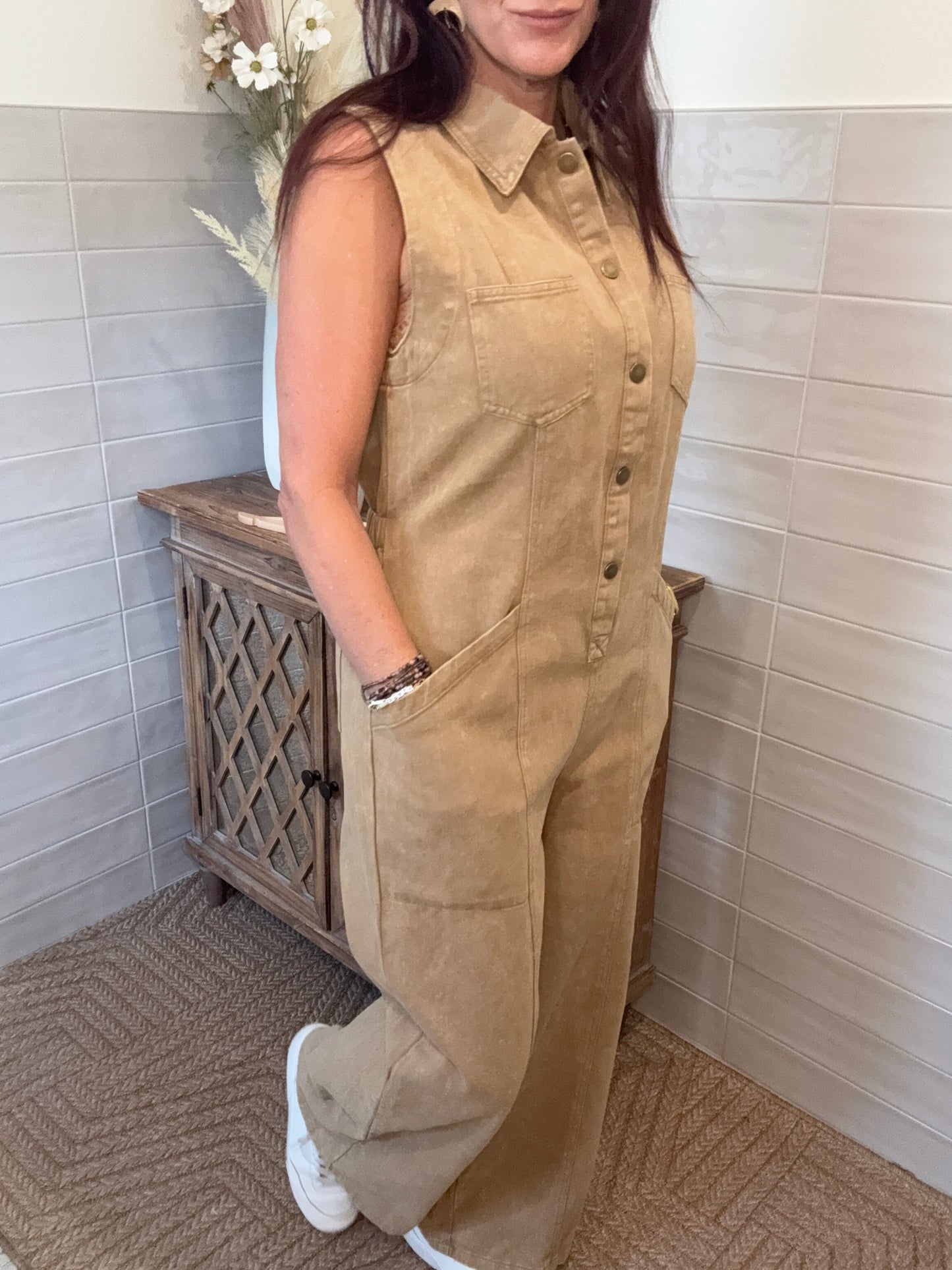 Snow Washed Khaki Jumpsuit