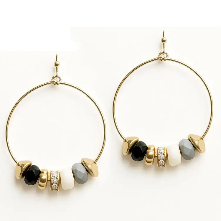 Stones with Gold 1.75" Hoop Earrings