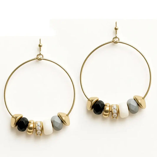 Stones with Gold 1.75" Hoop Earrings