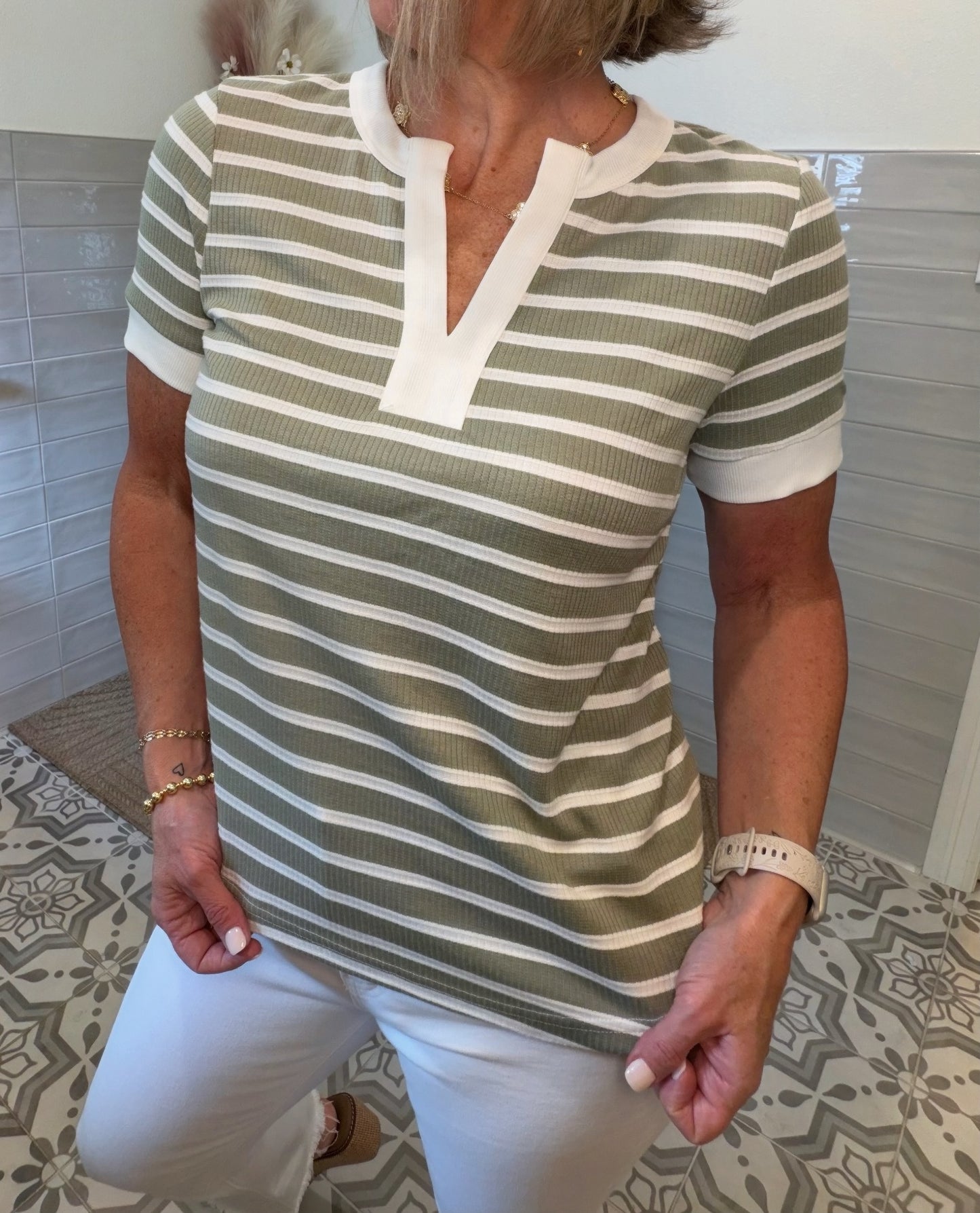 Striped Sage Top