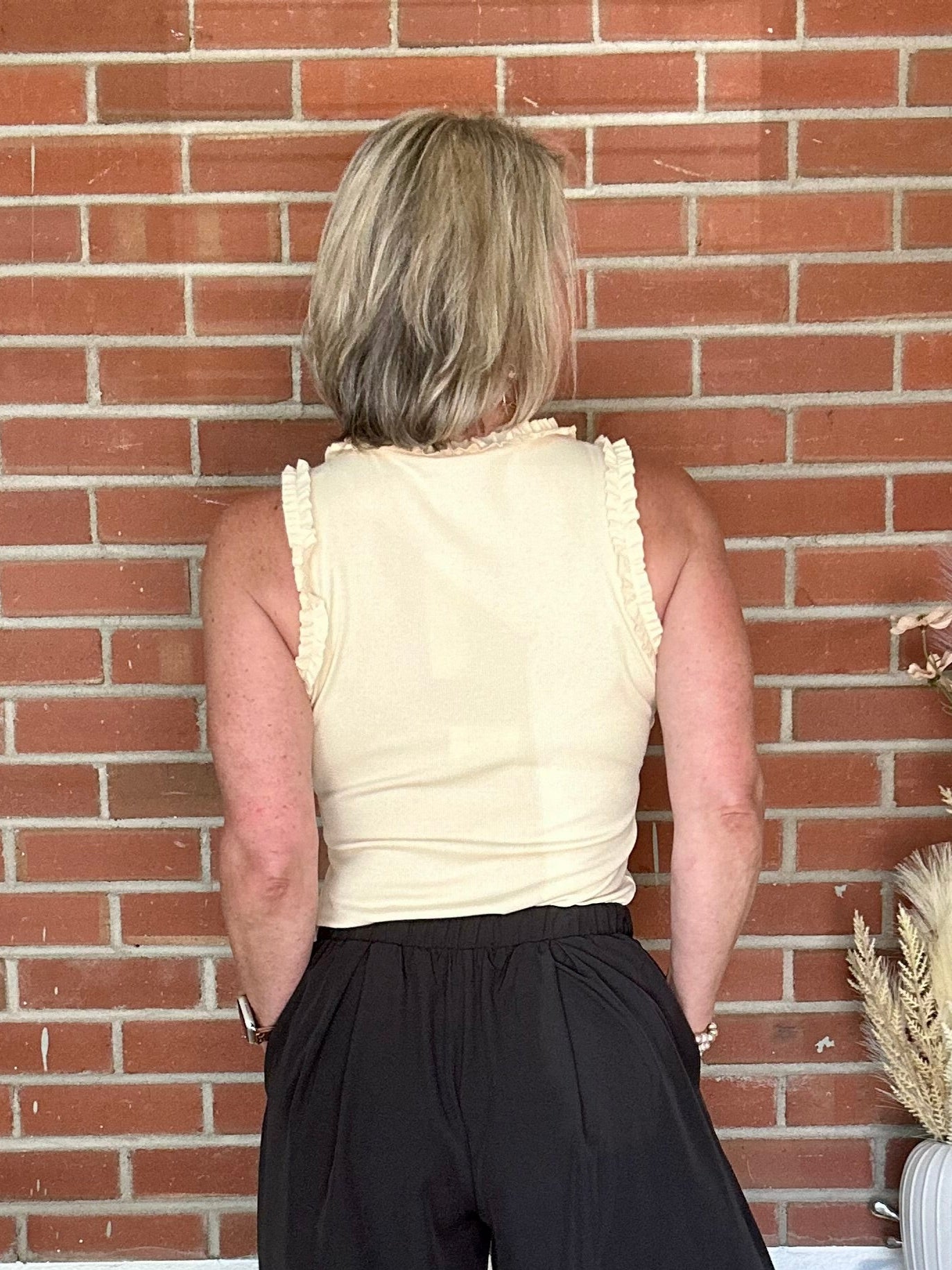 Solid Knit Ruffle Trim Tank - Yellow