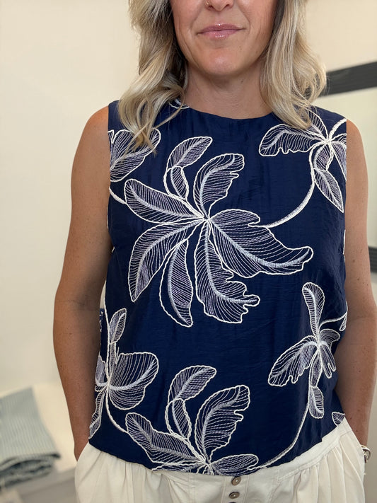 Navy Leaf Blouse