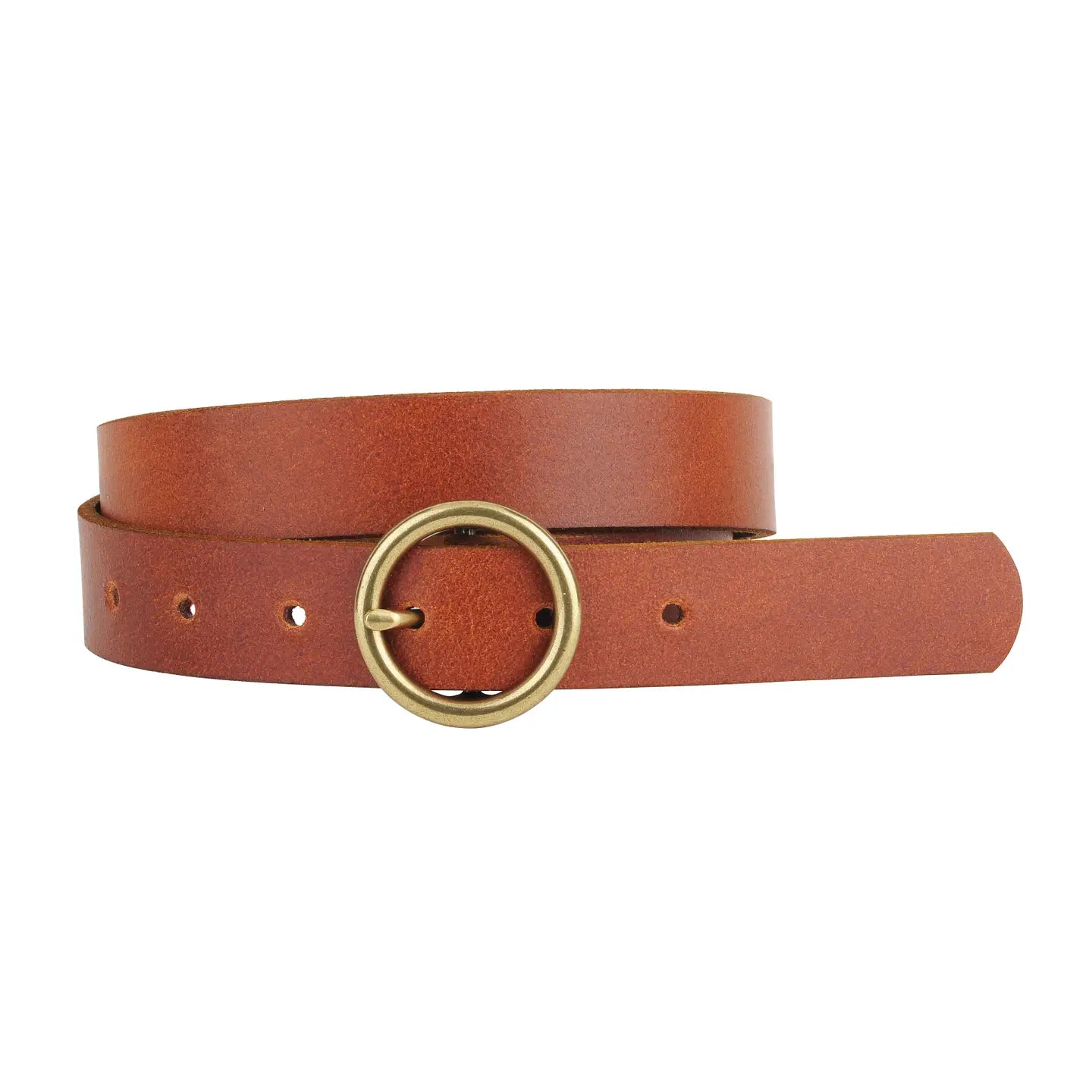 Circle Buckle Leather Belt - Tan