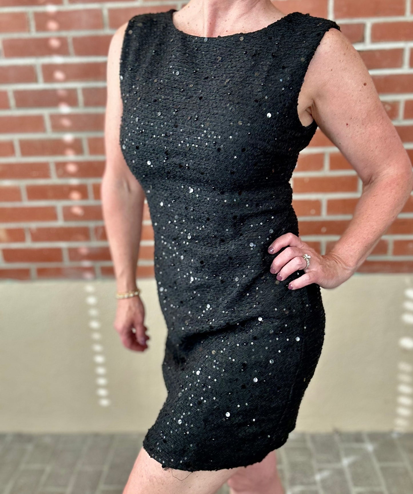 Black Sequin Tweed Dress - Small