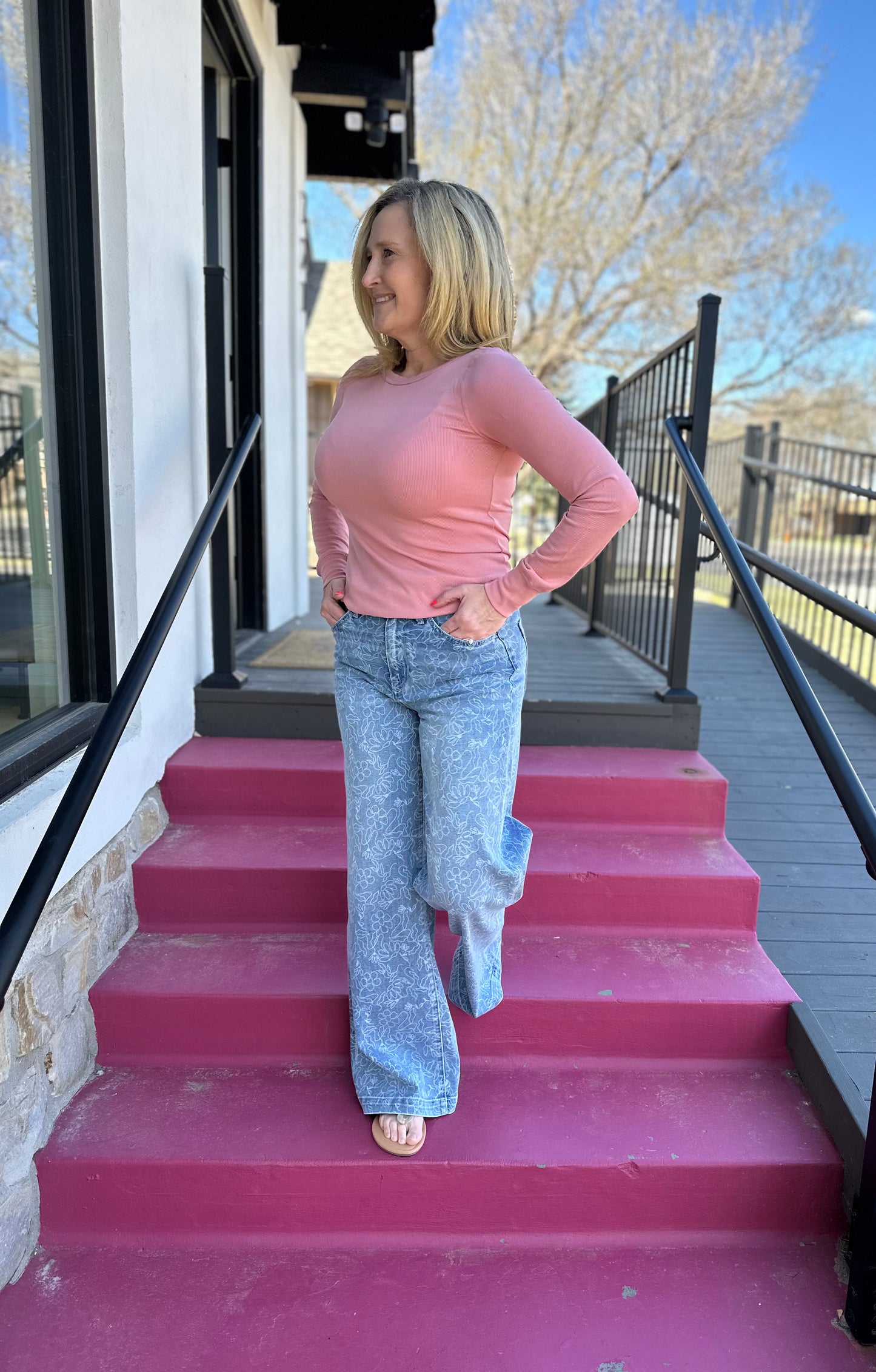 Stacy Long Sleeve Top - Washed Coral