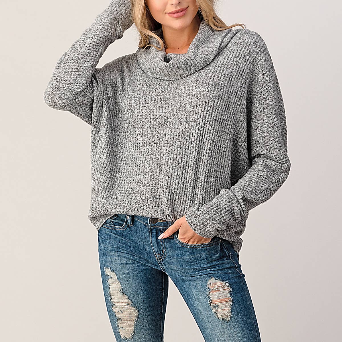 Heather Grey Brushed Waffle Knit Top