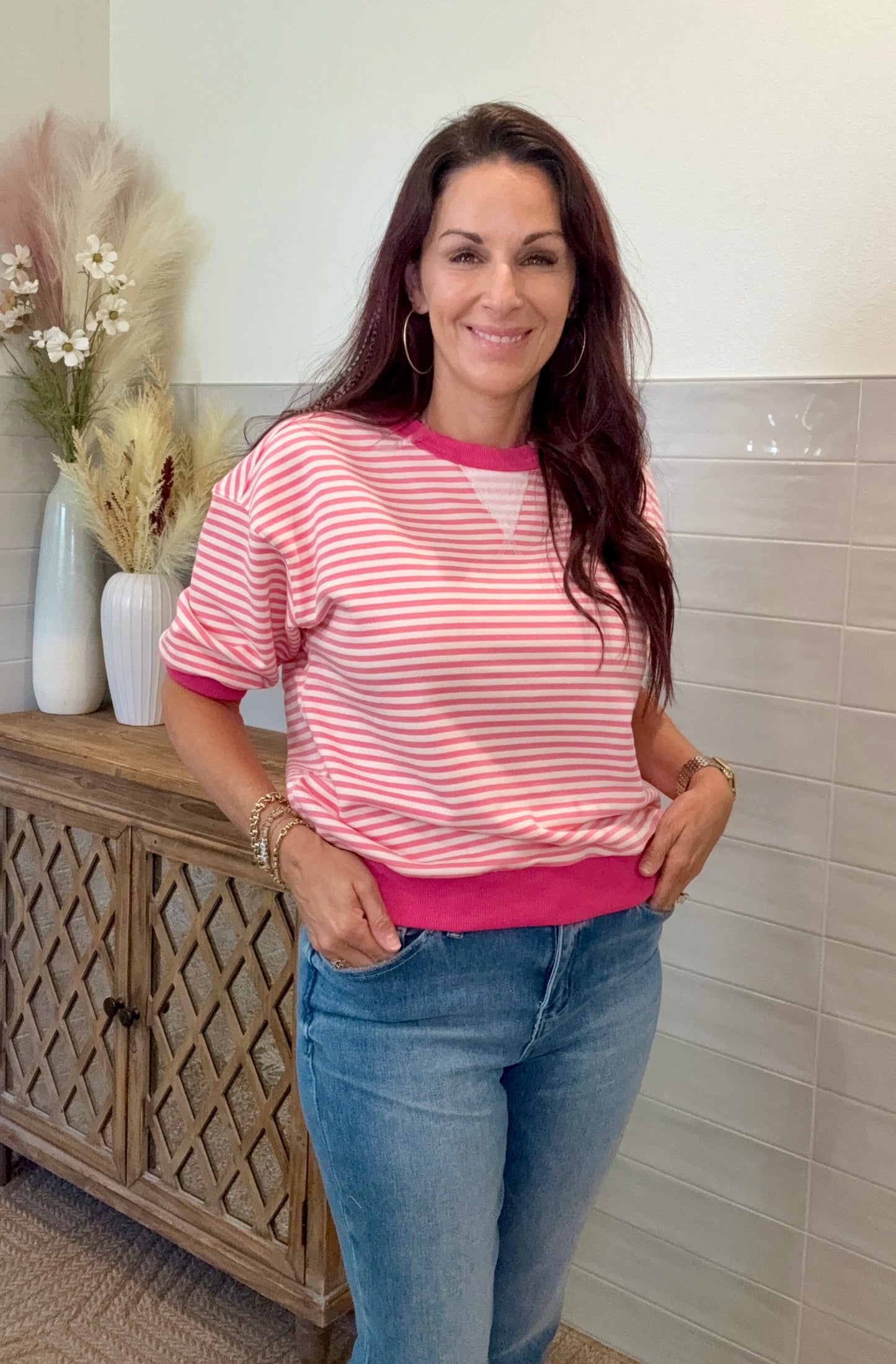 Pink Stripe Sweatshirt