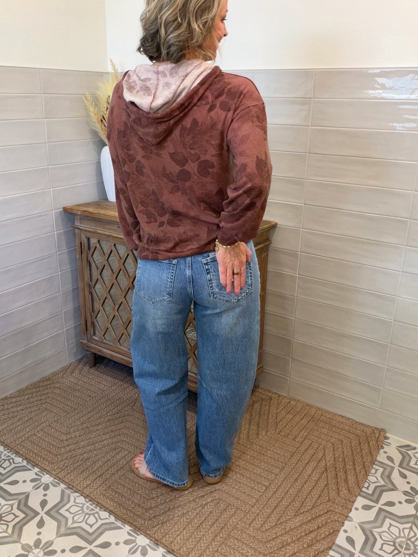 High Rise Patchwork Detail Barrel Jeans