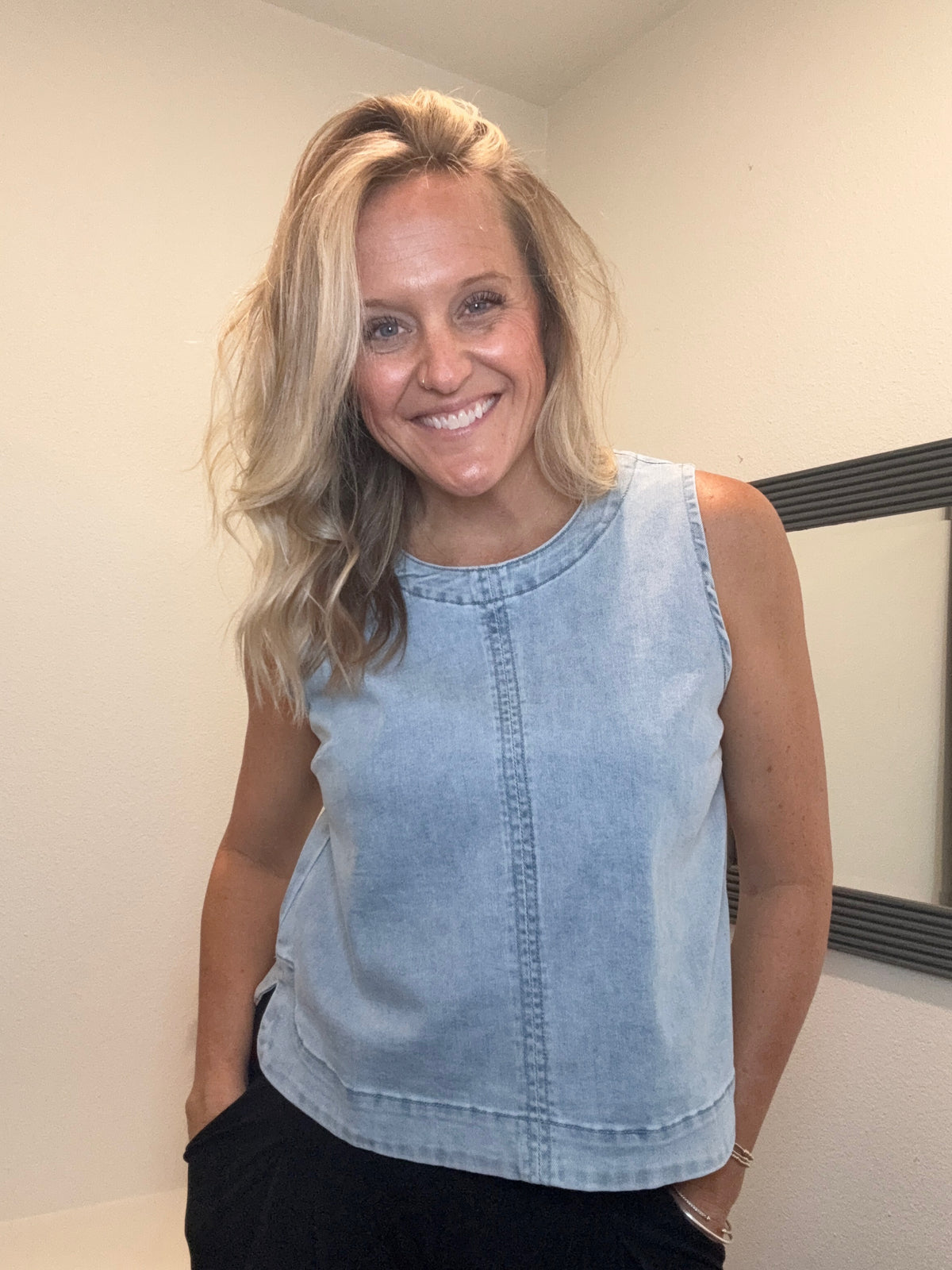 Washed Denim Sleeveless Top
