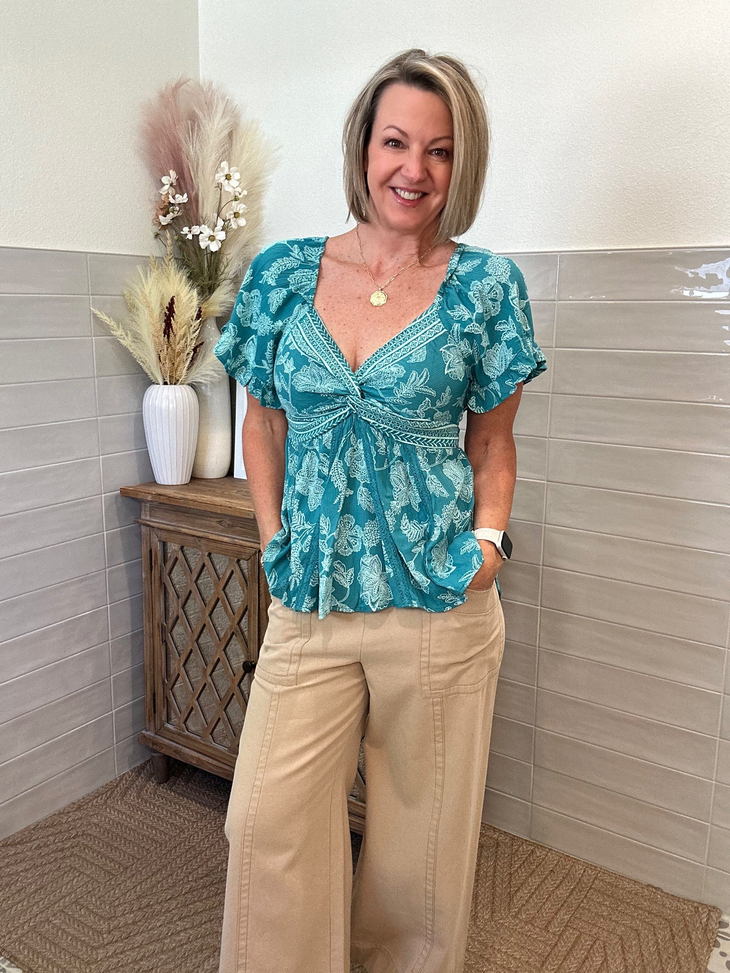 Green Twist Lace Blouse