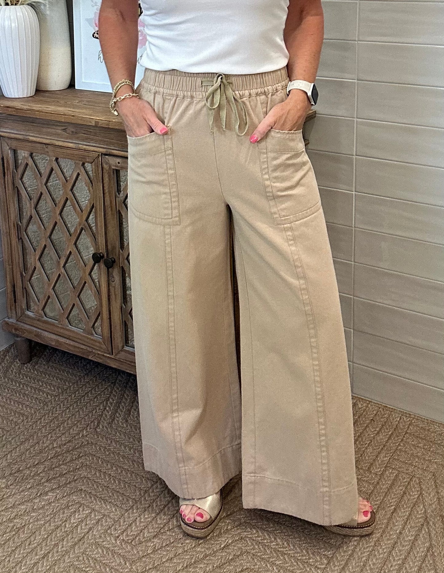 Mineral Wash Twill Pants - Khaki