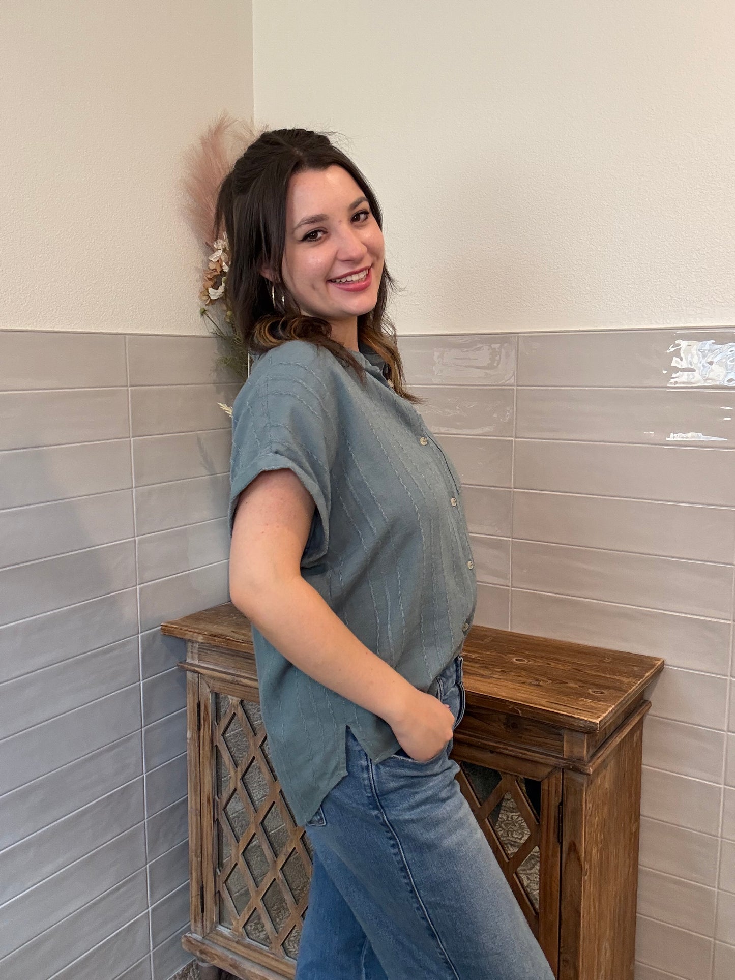 Aqua Steel Benny Blouse