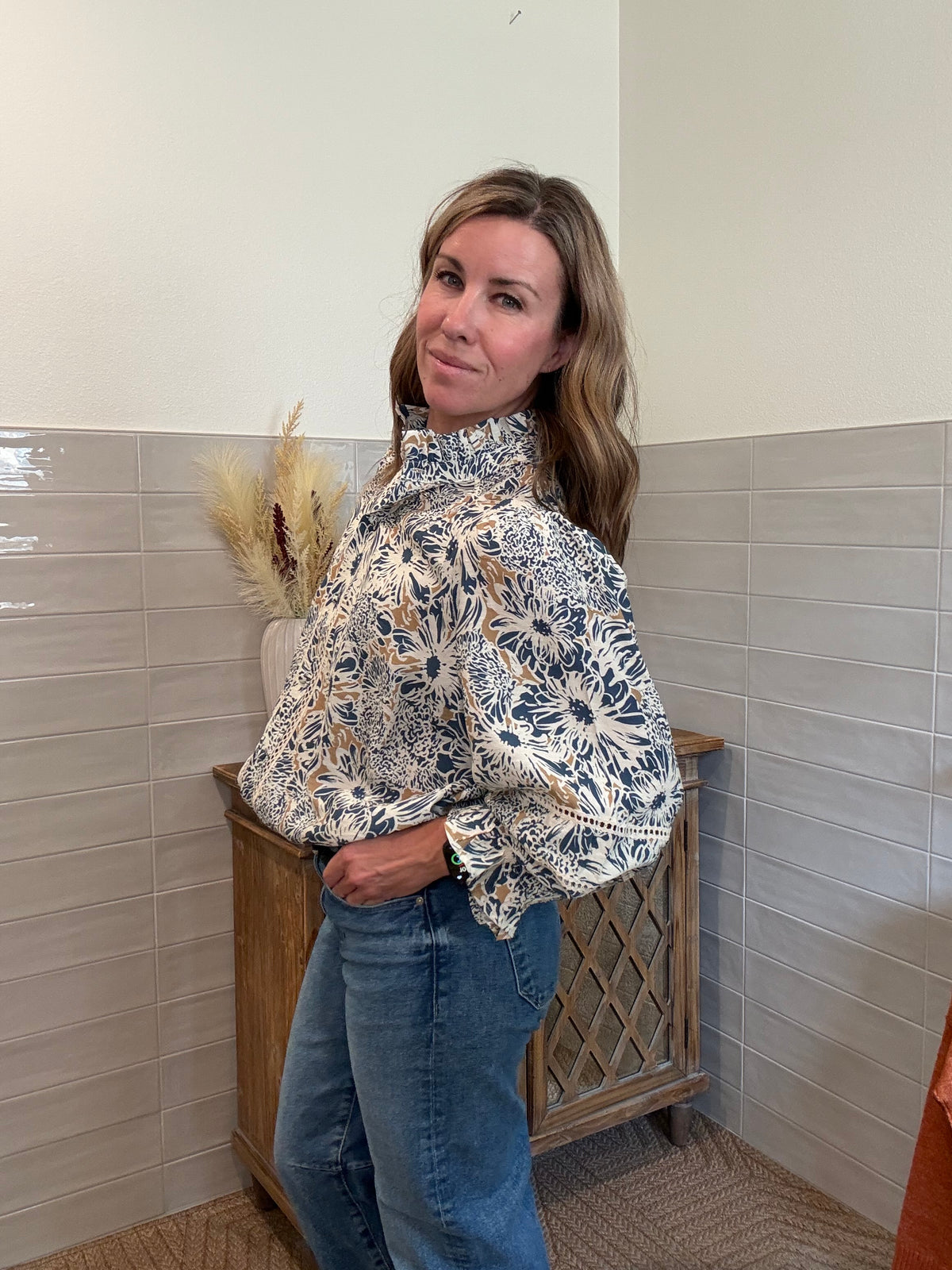 Denim Floral Lace Blouse