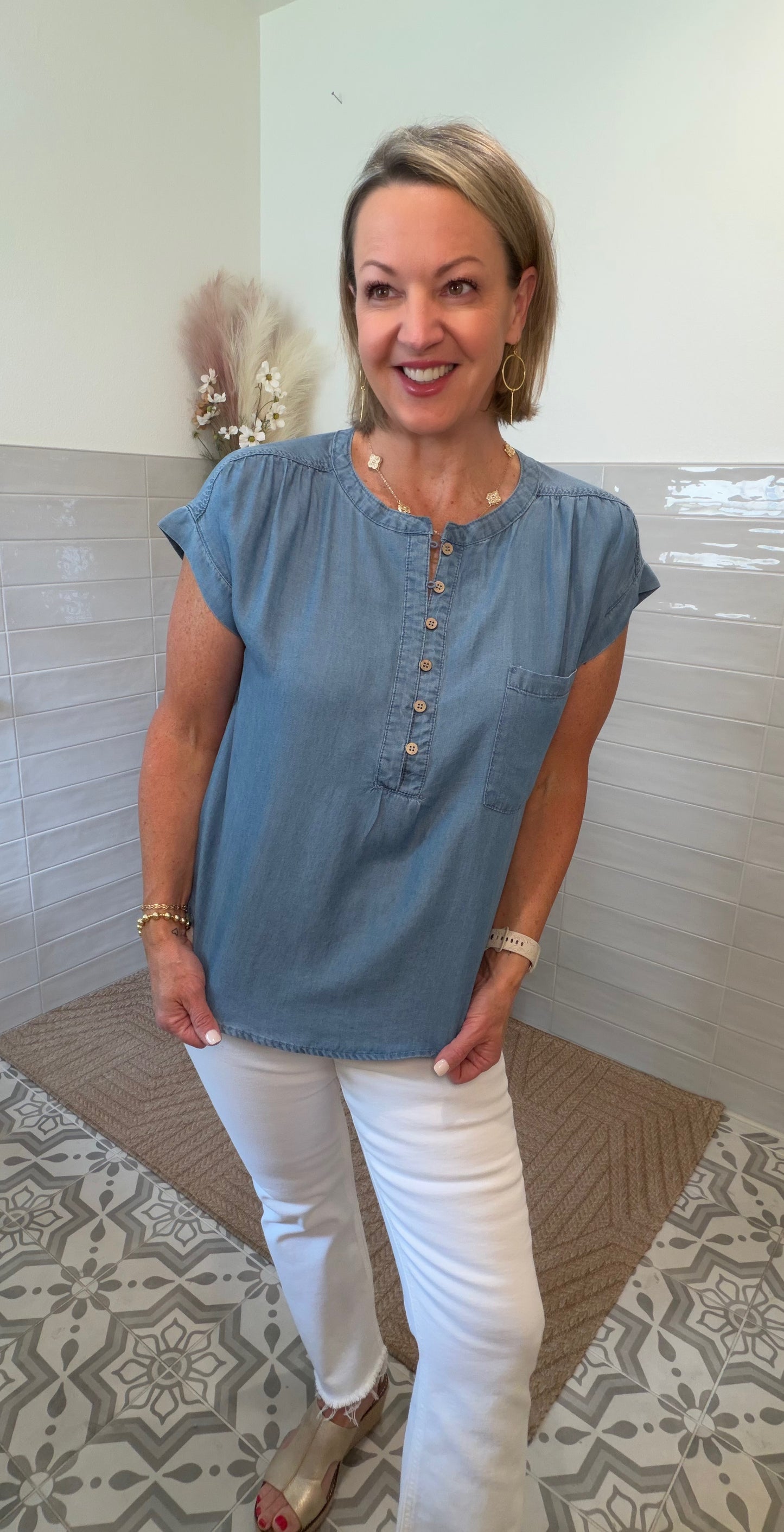 Chambray Henley Blouse