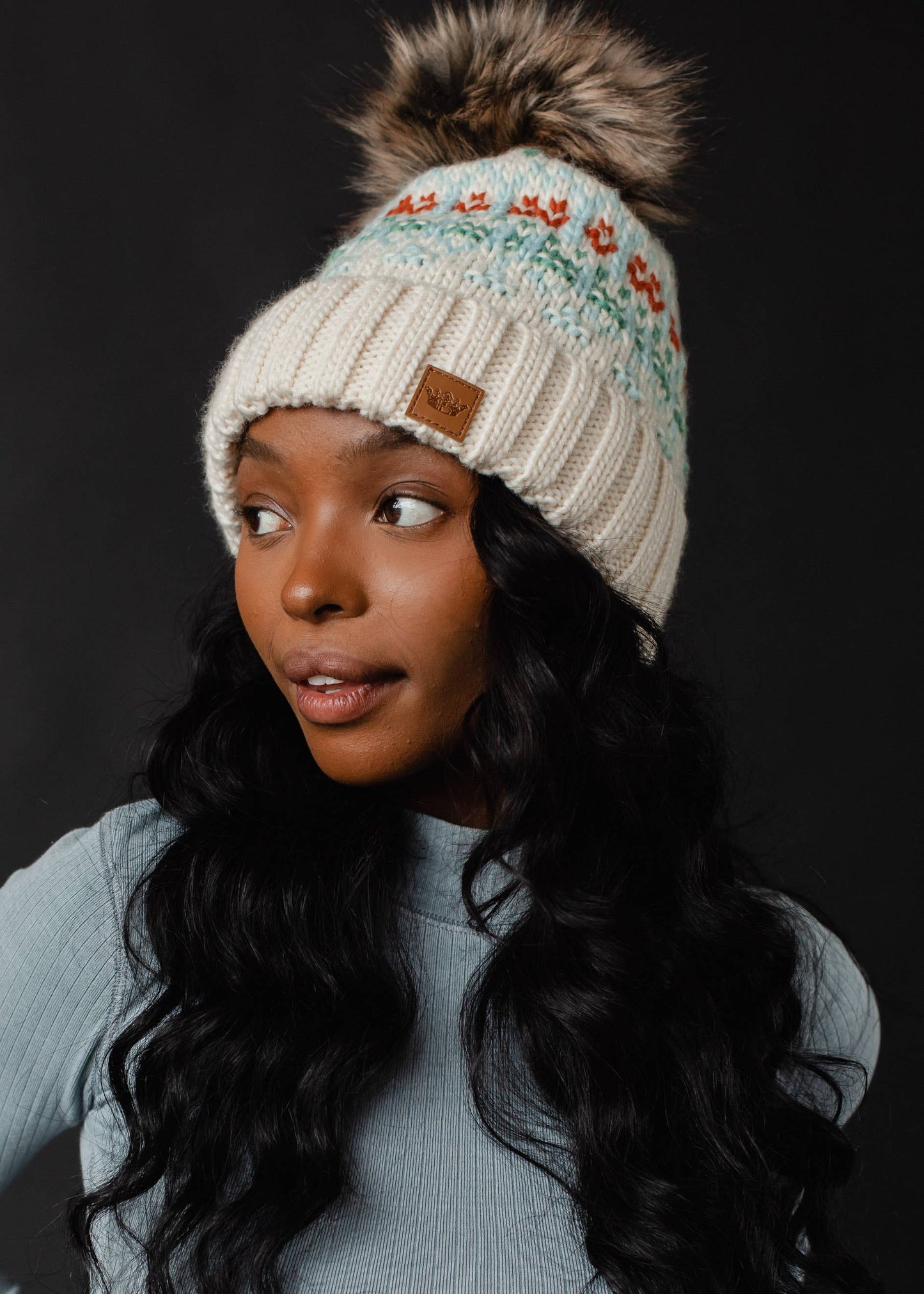 Ivory & Mint Pom Hat