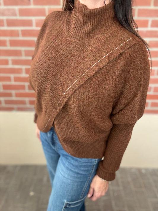 Dark Tan Wrap Sweater - Elan