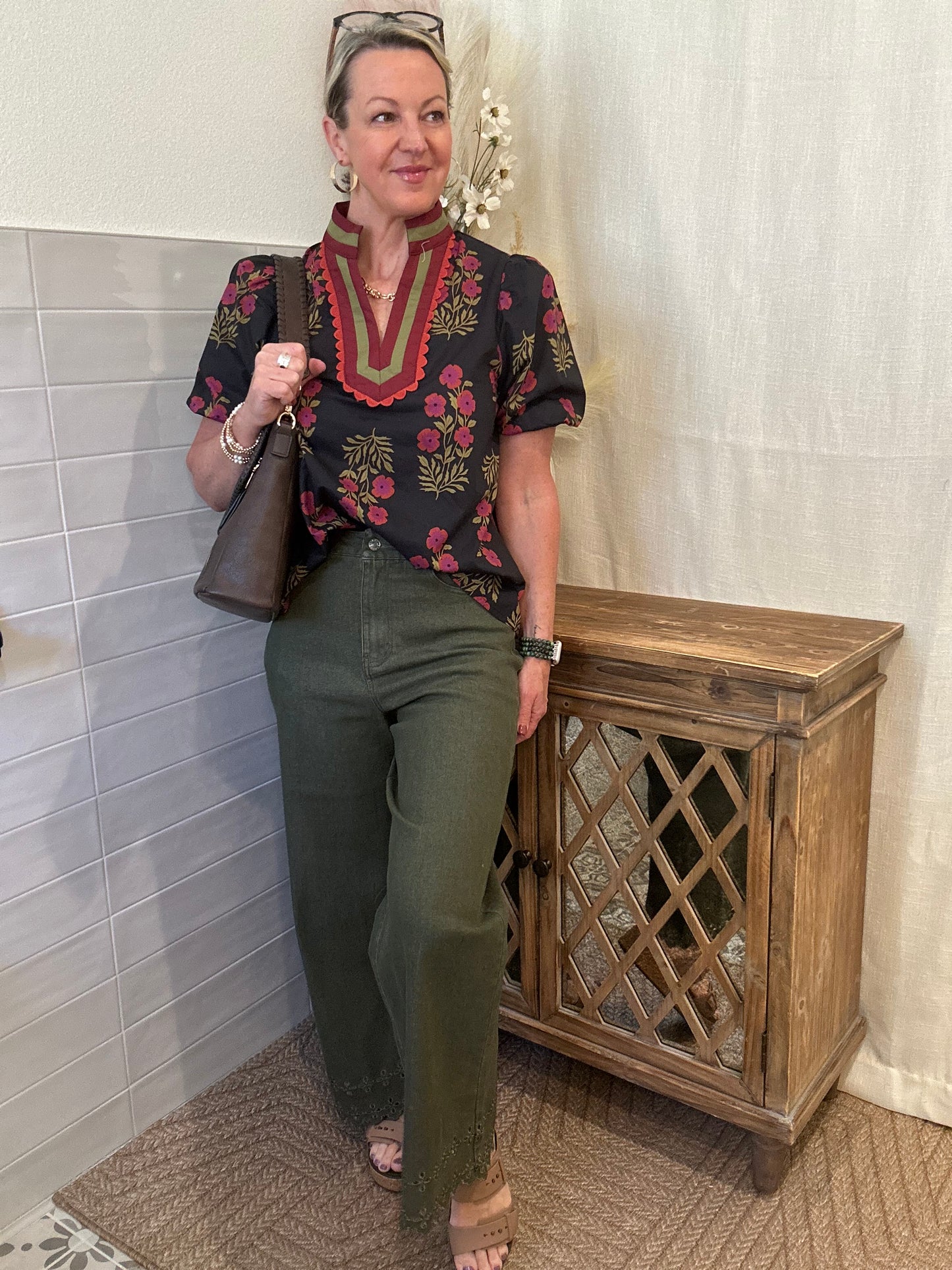 Embroidered Ankle Pants