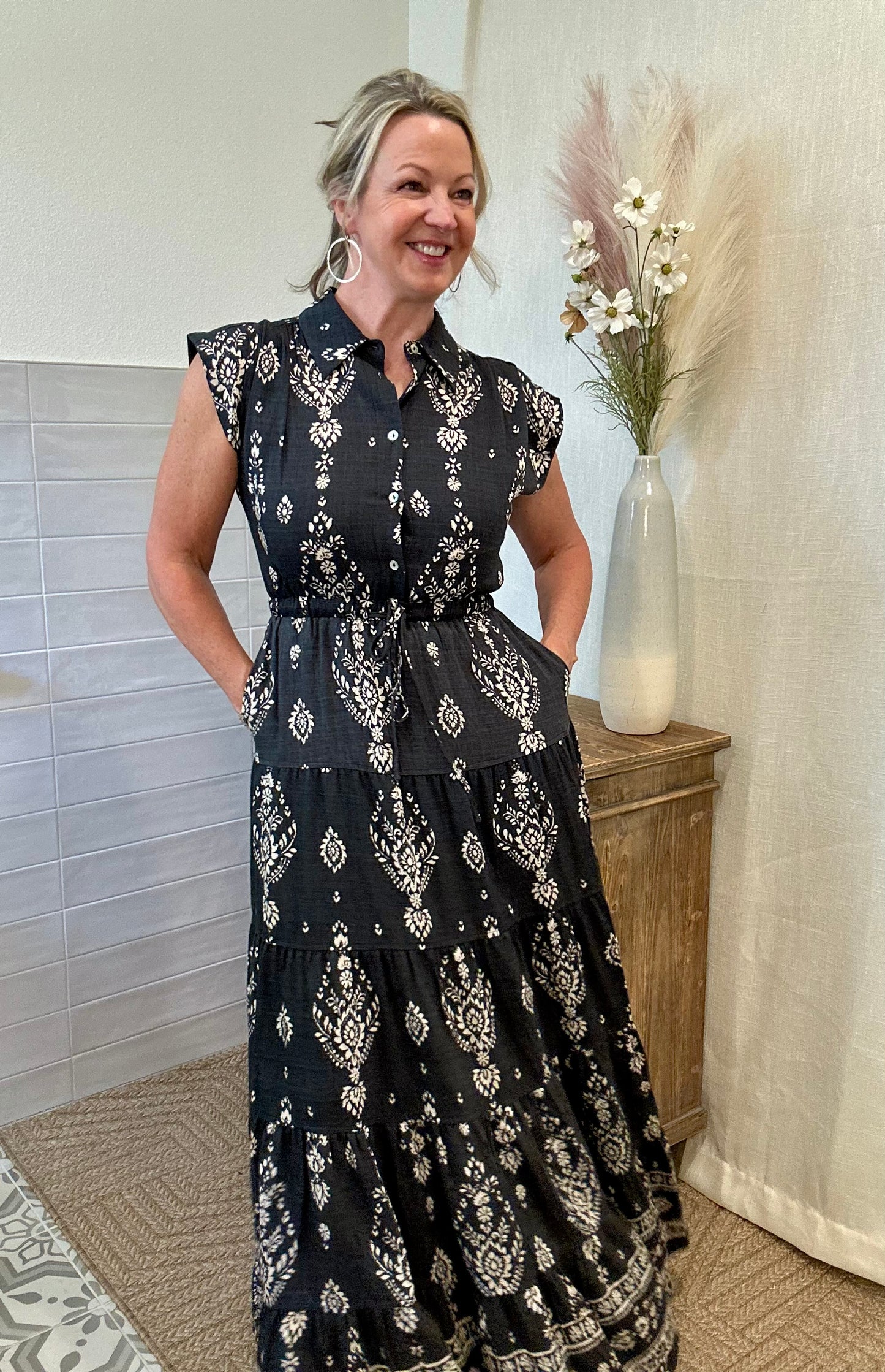Soft Black Tiered Maxi Dress