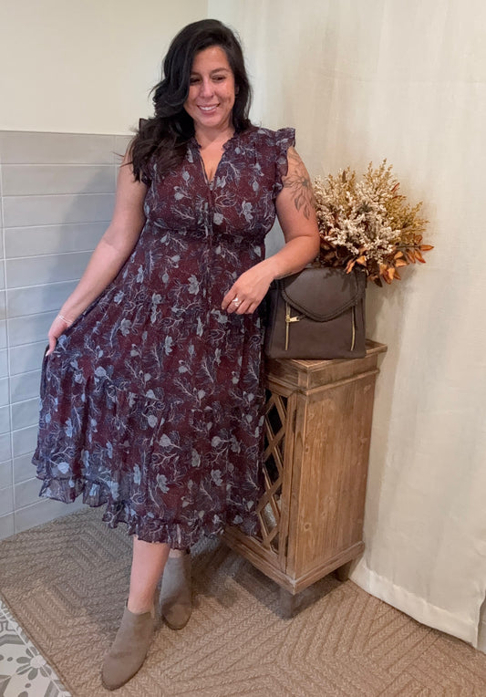 Deep Wine Chiffon Dress - Large