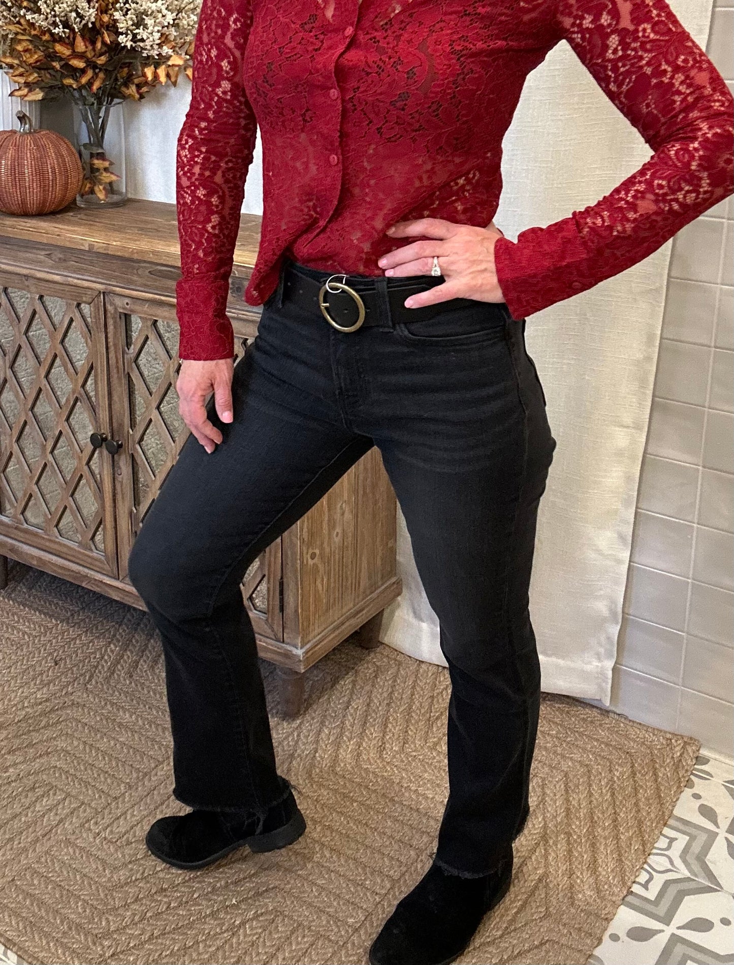 High Rise Black Ankle Bootcut Jeans