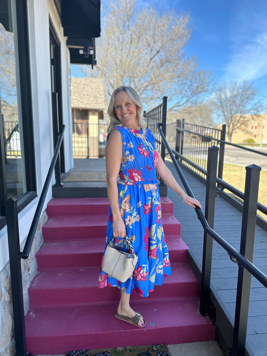 Blue Floral Midi Dress