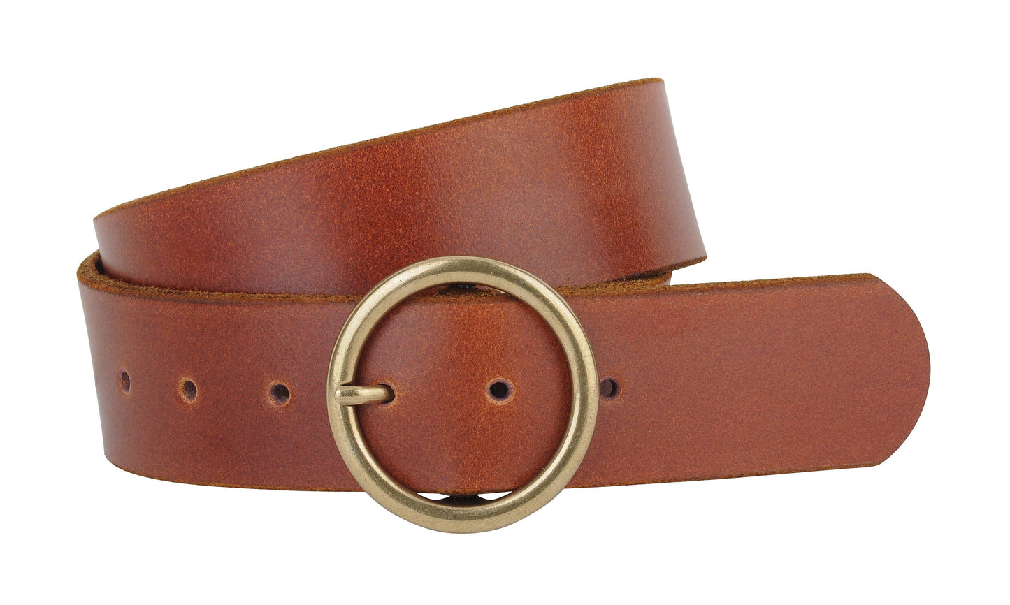Wide Circle Buckle Leather Belt