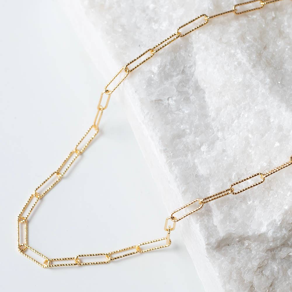Gold Chain Necklace-Textured Paper Clip, 18"