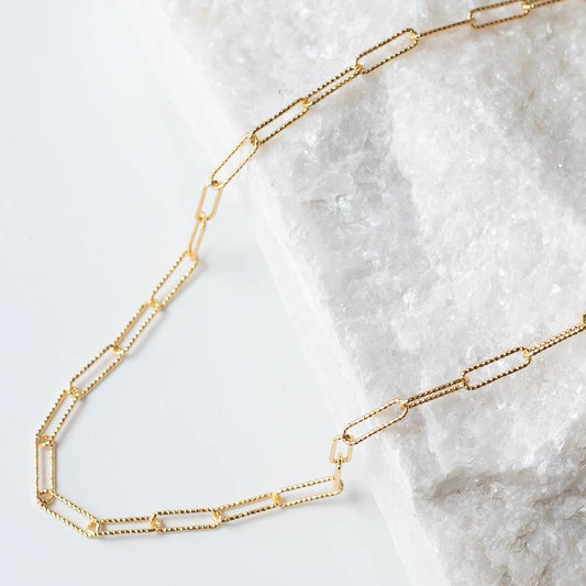 Gold Chain Necklace-Textured Paper Clip, 18"