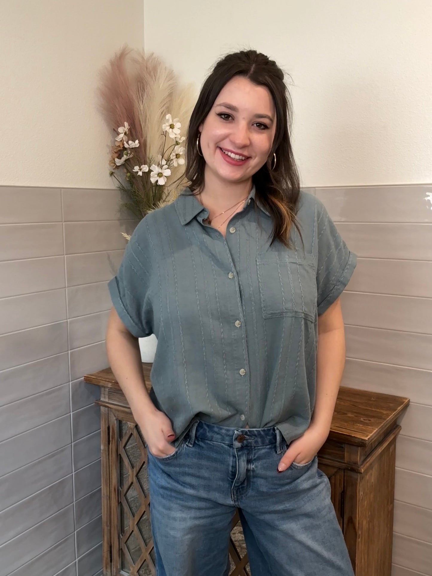 Aqua Steel Benny Blouse