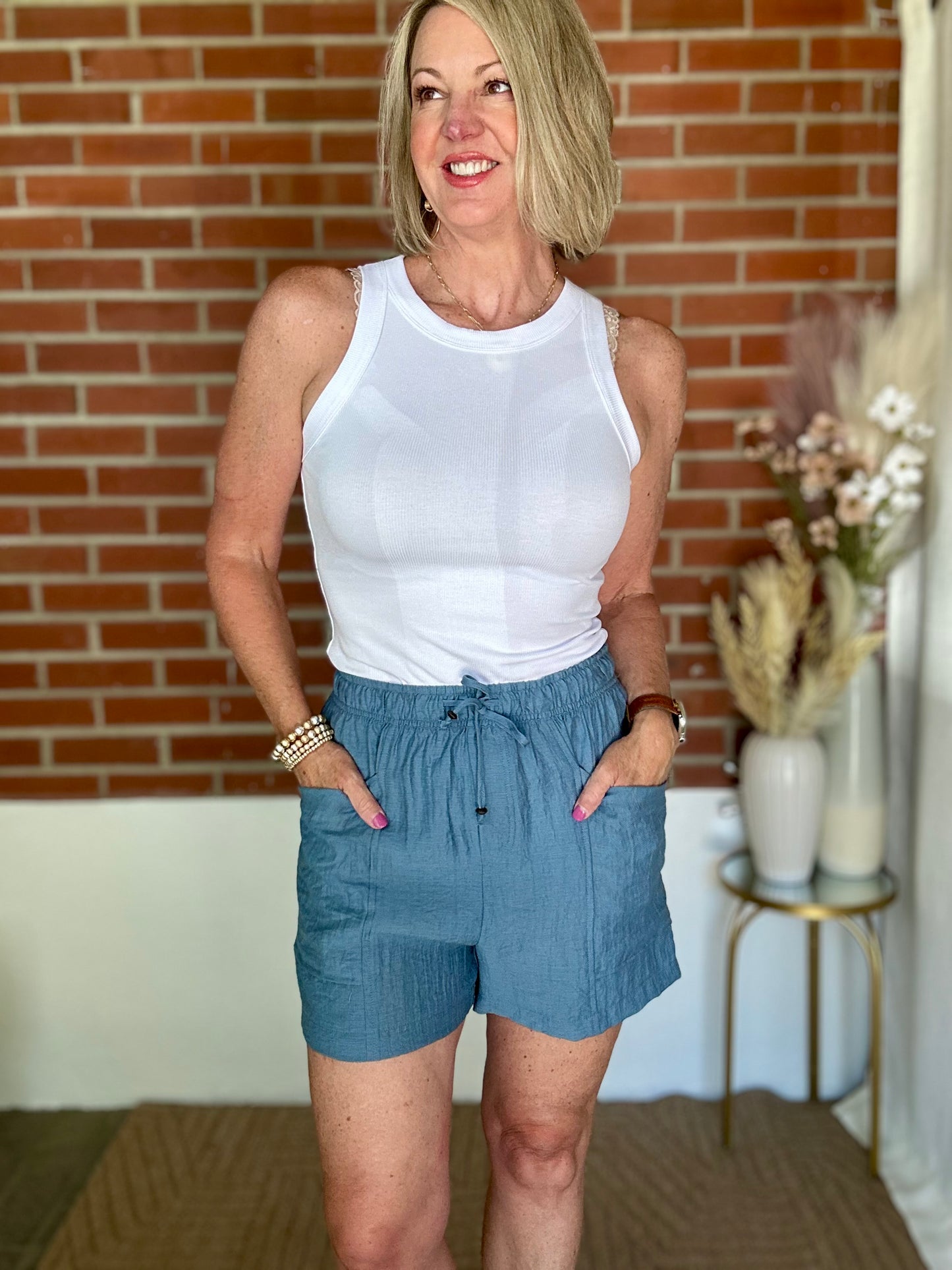Blue Drawstring Shorts