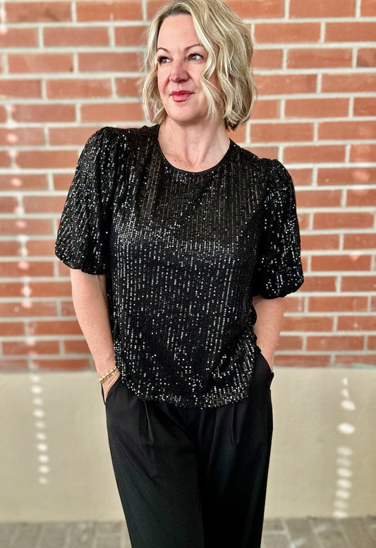 Black Sequin Blouse